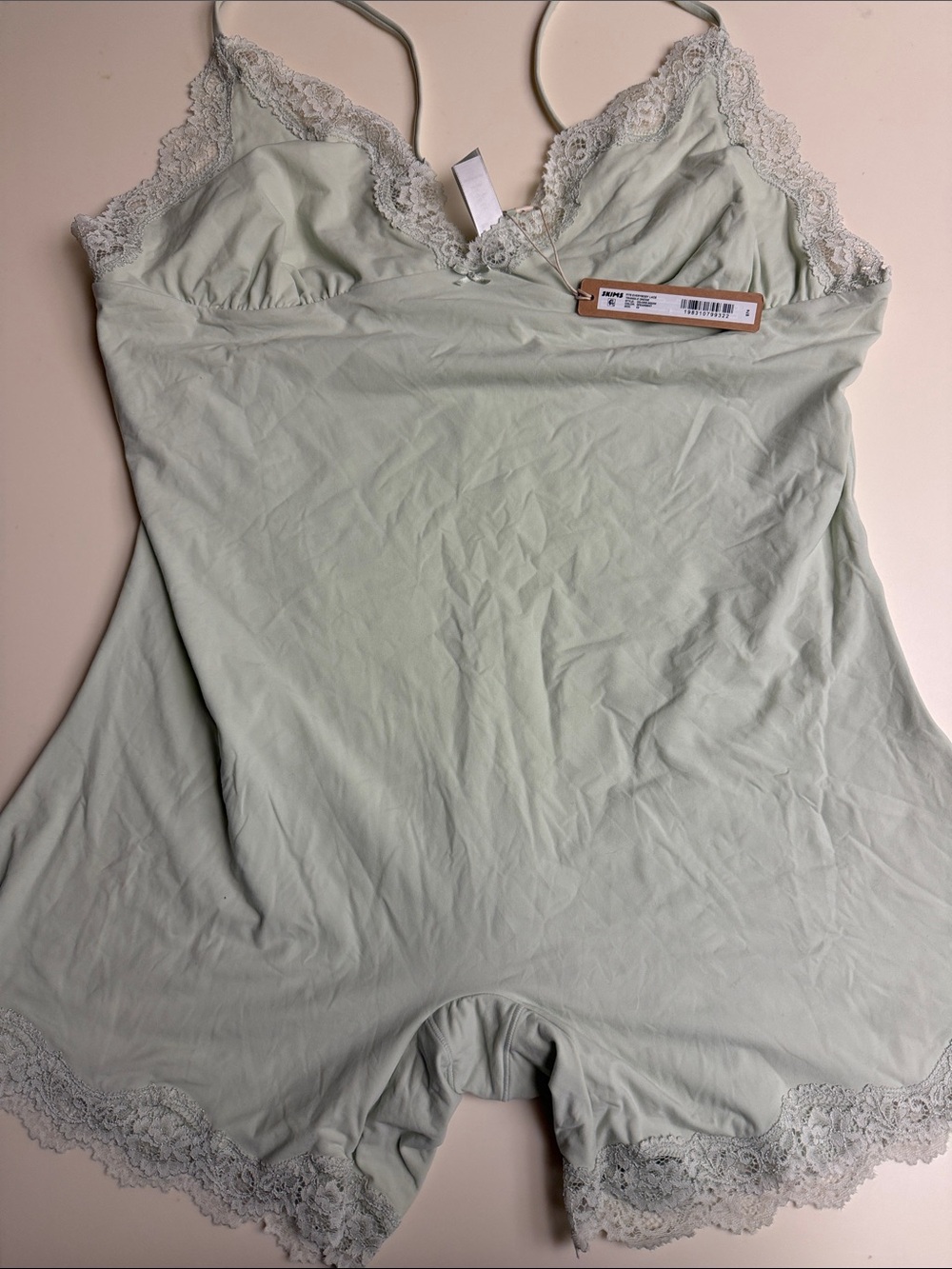 SKIMS Fits Everybody Lace Onesie in Spearmint 4X